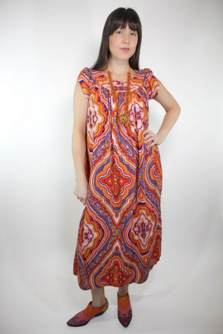 1970s Hawaiian Psychedelic Paisley MuuMuu Maxi Dress Selected By Moons + Junes Vintage
