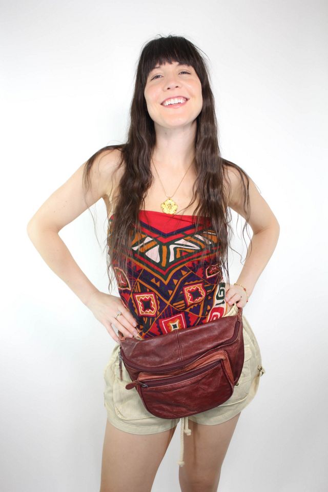 Vintage Burgundy Distressed Leather Fanny Pack Selected By Moons + Junes Vintage #3
