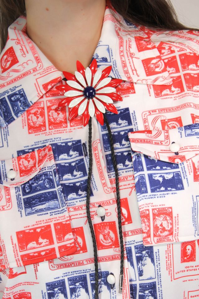 Upcyled Vintage Americana Flower Bolo Tie Selected By Moons + Junes Vintage #1