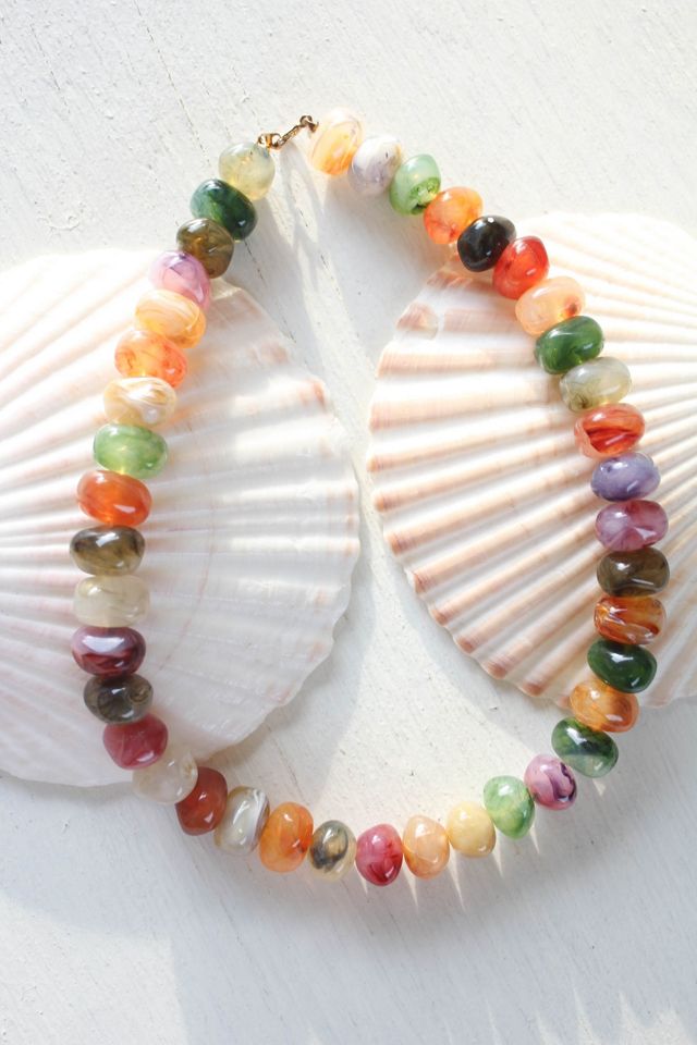 Vintage Rainbow Gemstone Beaded Collar Necklace Selected By Moons + Junes Vintage #1