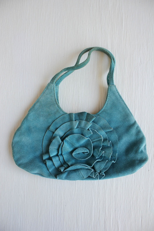 Y2K Vintage Turquoise Flower Suede Handbag Selected By Moons + Junes Vintage