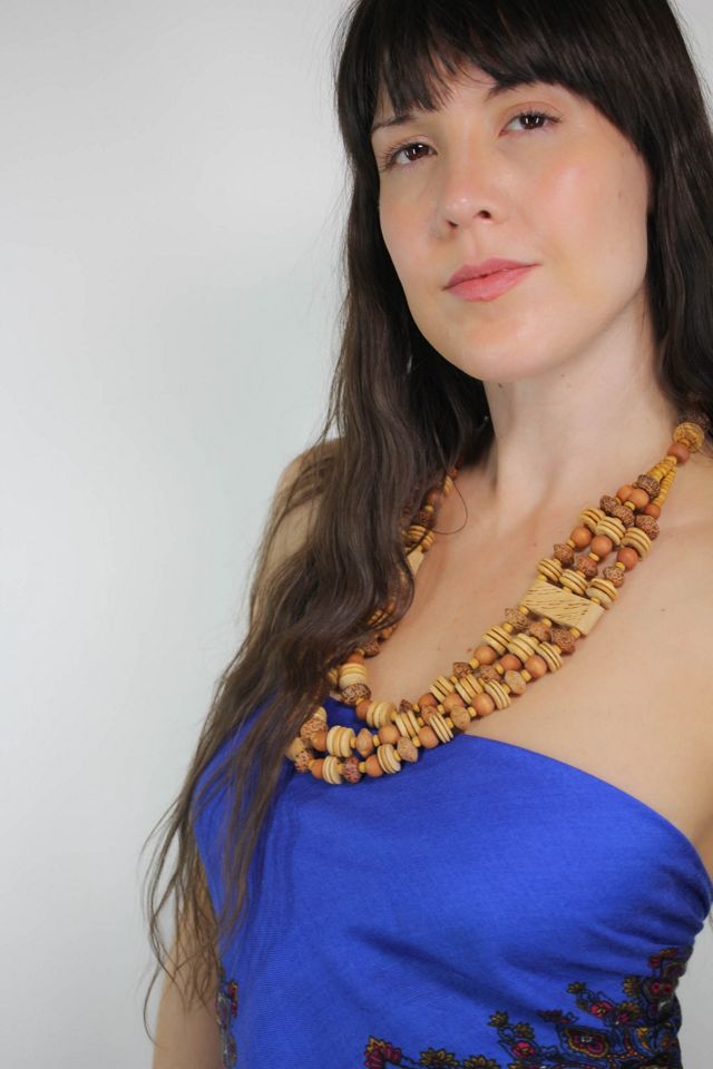 Vintage Wooden Beaded Chunky Statement Necklace Selected By Moons + Junes Vintage #1