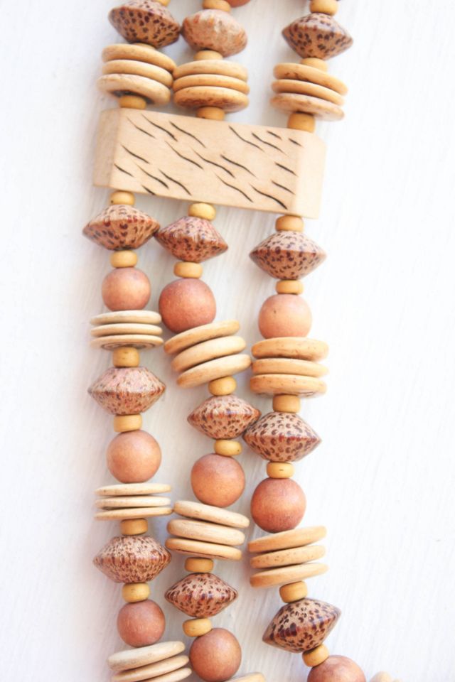 Vintage Wooden Beaded Chunky Statement Necklace Selected By Moons + Junes Vintage #3