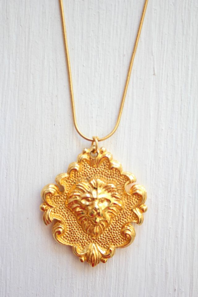 Vintage Gold Lion Head Pendant Necklace Selected By Moons + Junes Vintage #1