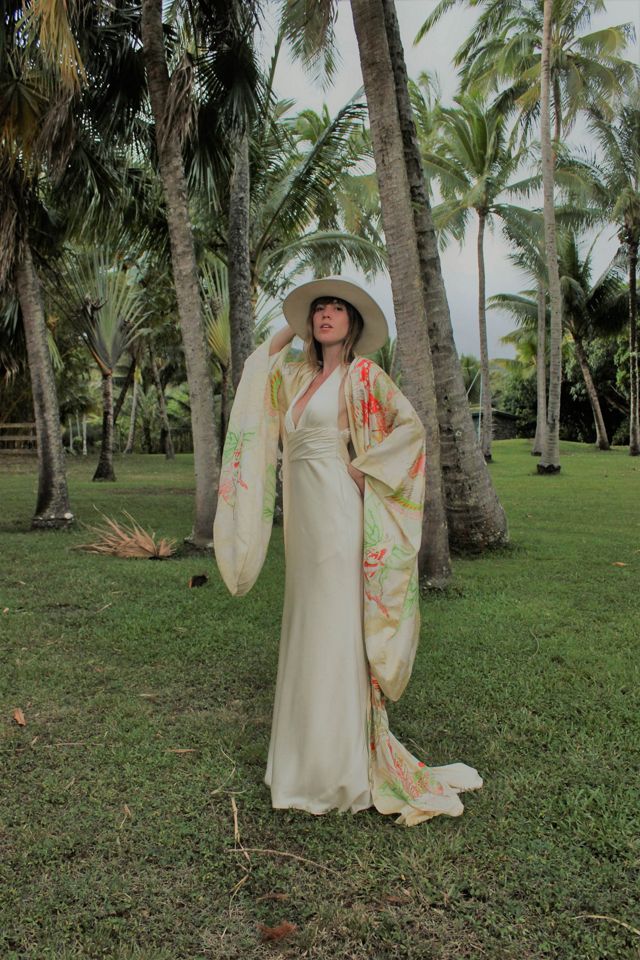 1960s Tropical Butterfly Silk Kimono Floor Length Robe Selected By Moons + Junes Vintage #3