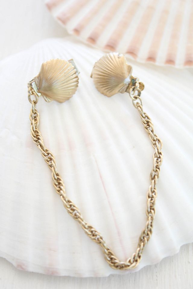 Vintage Gold Seashell Charm Collar Clip Selected By Moons + Junes Vintage #1