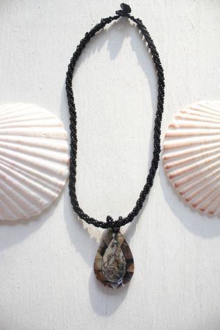 Vintage Abalone Shell Pendant Bradied Bead Necklace Selected By Moons + Junes Vintage