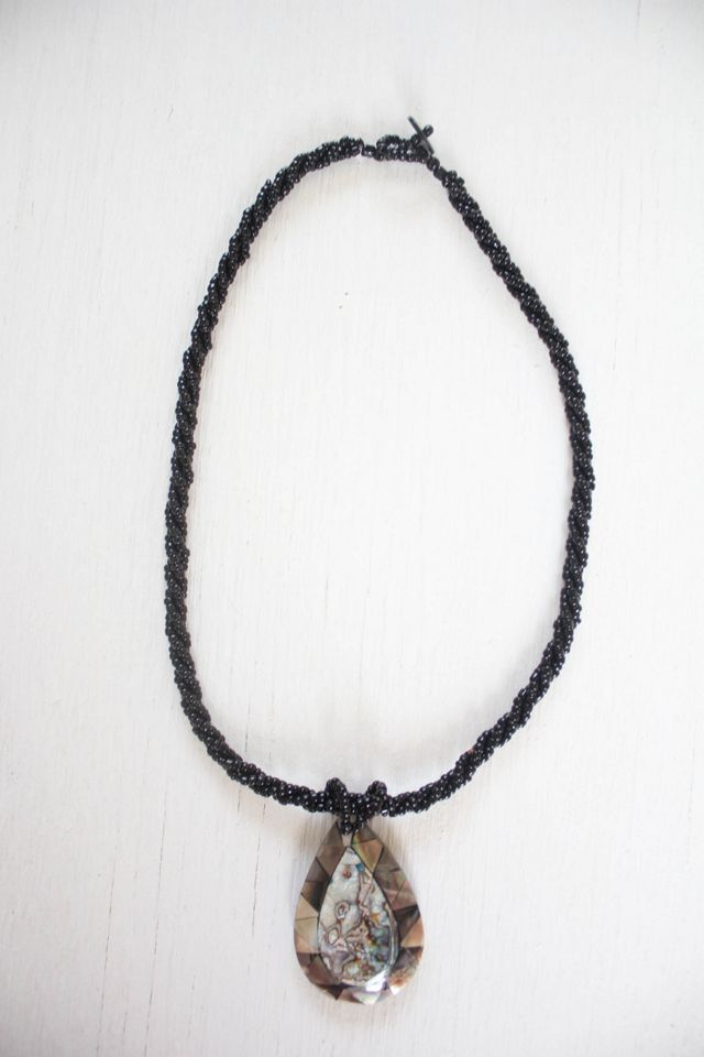 Vintage Abalone Shell Pendant Bradied Bead Necklace Selected By Moons + Junes Vintage #2