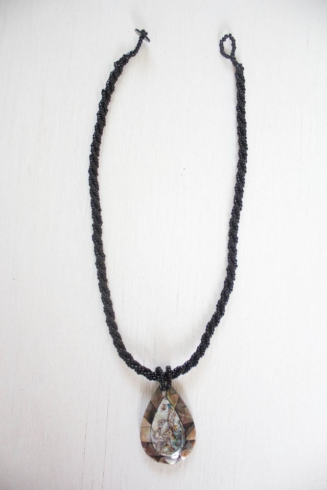 Vintage Abalone Shell Pendant Bradied Bead Necklace Selected By Moons + Junes Vintage #3