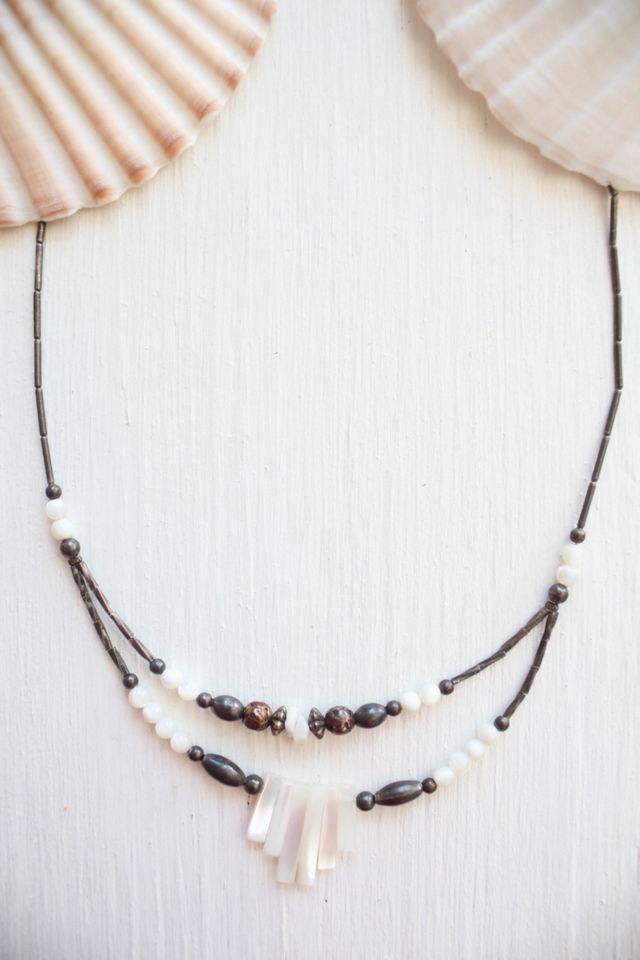 Vintage Southwestern Mother of Pearl Silver Beaded Necklace Selected By Moons + Junes Vintage #1