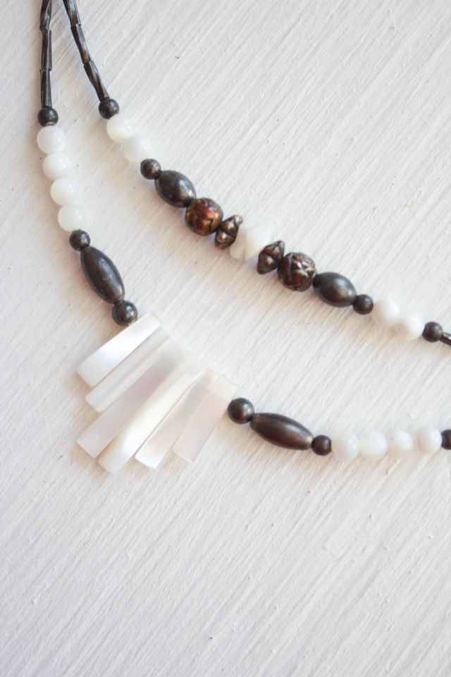 Vintage Southwestern Mother of Pearl Silver Beaded Necklace Selected By Moons + Junes Vintage #2