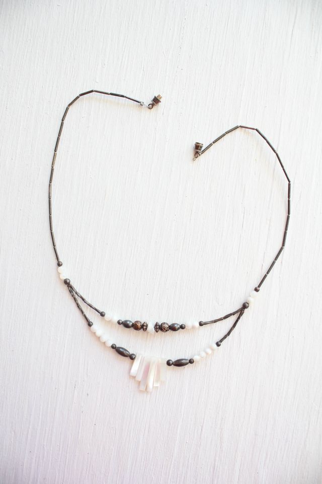 Vintage Southwestern Mother of Pearl Silver Beaded Necklace Selected By Moons + Junes Vintage #3