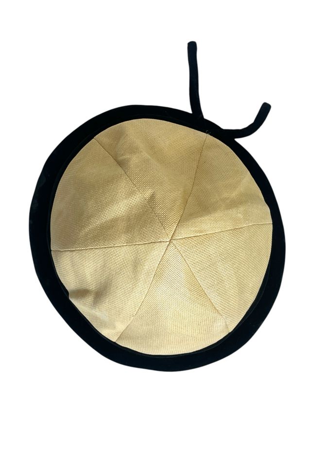 1950's Ivory And Black Straw And Velvet Hat Selected By Ankh By Racquel #1