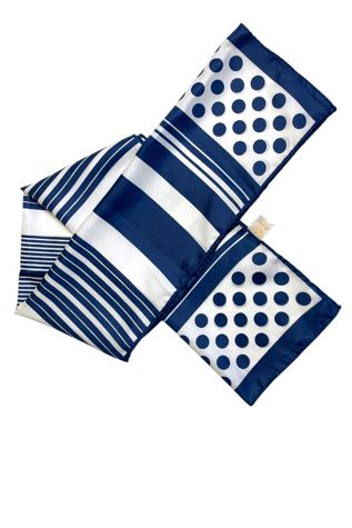 1960's Blue And White Graphic Scarf Selected By Ankh By Racquel