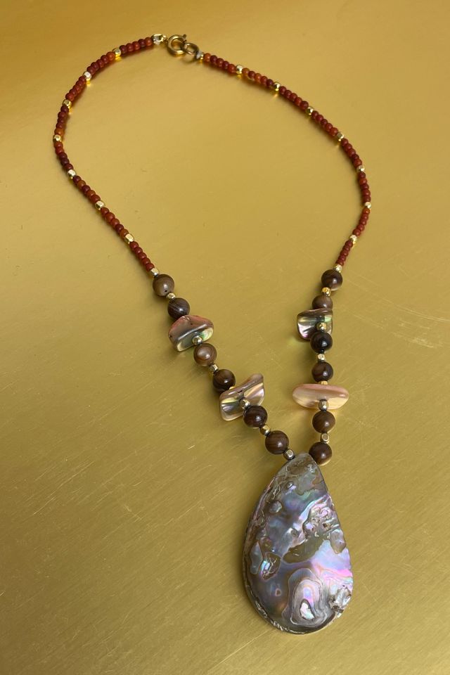 Vintage Beaded Necklace With Shell Pendant Selected By Ankh By Racquel #1