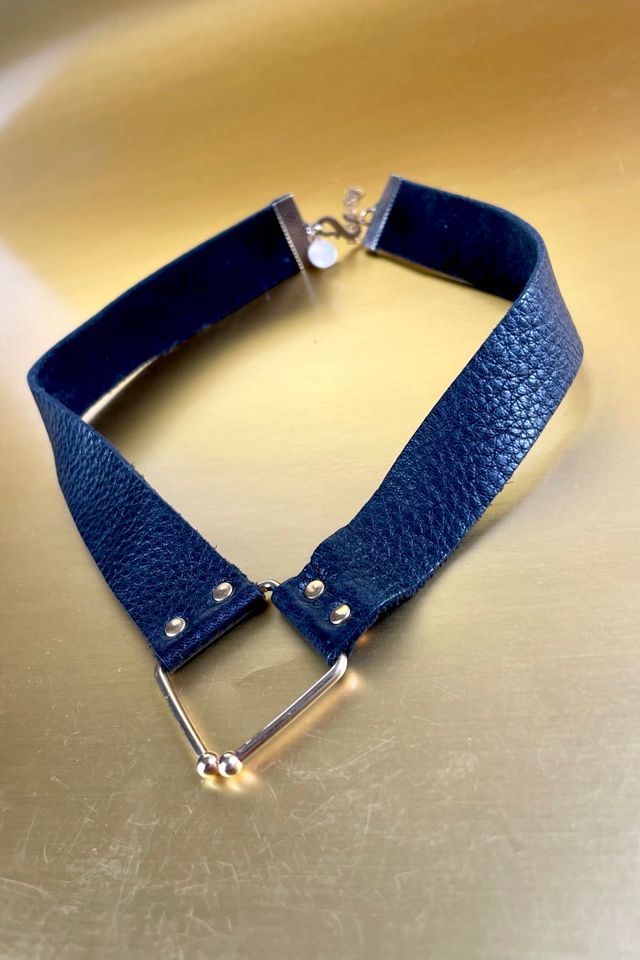 Black Leather Collar Necklace Selected By Ankh By Racquel Vintage #2