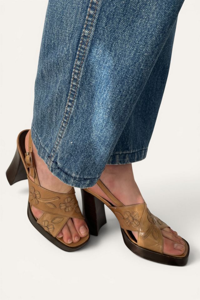 Vintage Charles David Tan Leather Platform Floral Heels Selected By Ankh By Racquel #2