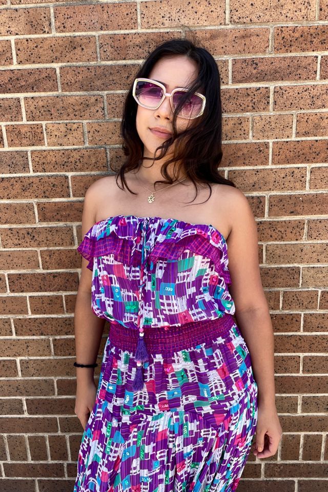 Vintage 1980s Diane Fres Graphic Ruffle Strapless Dress Selected by FernMercantile #1