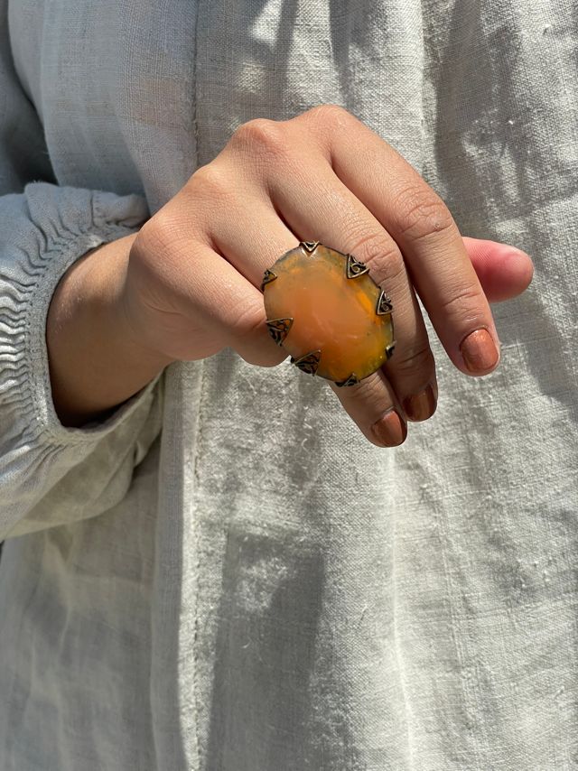 Vintage 1970's Large Golden Cabochon Ring Selected by FernMercantile #1