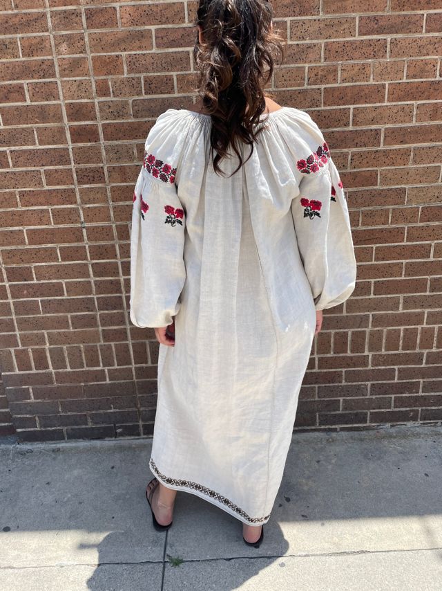 Vintage Embroidered Floral Linen Tunic Selected by FernMercantile #3