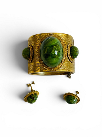 Vintage 1960's Miriam Haskell Cabochon Bangle Cuff with Earrings Selected by FernMercantile
