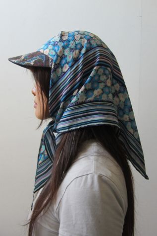Highdive one-of-a-kind THE EDIE Scarf Hat in Blue and Purple Daisy Print