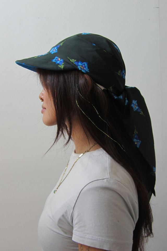 Highdive one-of-a-kind THE EDIE Scarf Hat in Forest Green Bluebell print #1