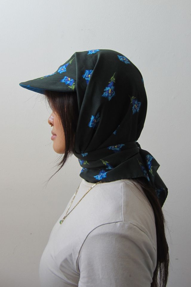Highdive one-of-a-kind THE EDIE Scarf Hat in Forest Green Bluebell print #2