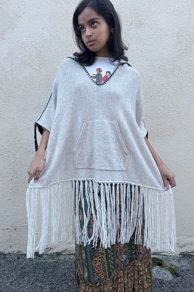 Raquel Allegra Oatmeal Cashmere Blend Fringed Poncho Selected by The Curatorial Dept. #1