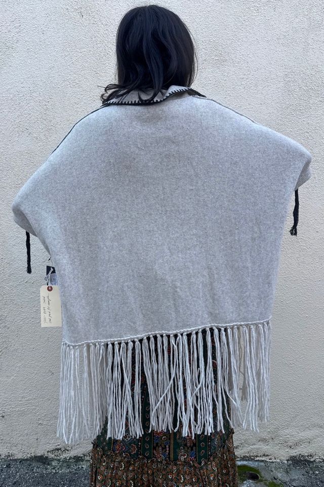 Raquel Allegra Oatmeal Cashmere Blend Fringed Poncho Selected by The Curatorial Dept. #2