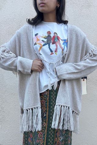 Raquel Allegra Oatmeal Cashmere Blend Fringe Cardigan Selected by The Curatorial Dept.