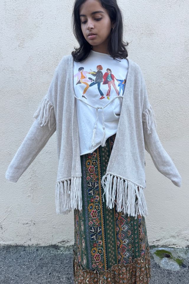 Raquel Allegra Oatmeal Cashmere Blend Fringe Cardigan Selected by The Curatorial Dept. #1