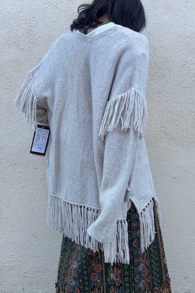 Raquel Allegra Oatmeal Cashmere Blend Fringe Cardigan Selected by The Curatorial Dept. #2