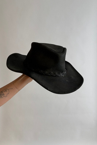 Black Leather Outback Hat Selected by Wax Plant
