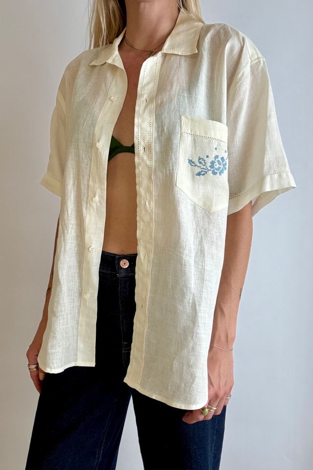 Vintage Linen Embroidered Blouse Selected by Wax Plant #1