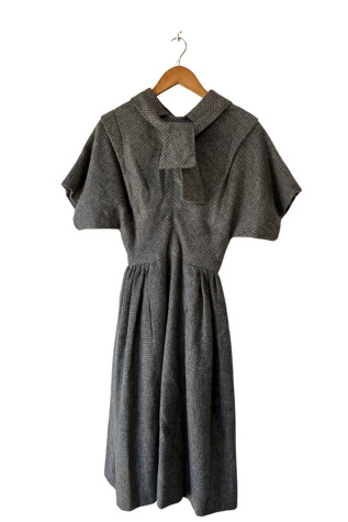 Galanos Grey Wool Checkered Dress Selected by The Curatorial Dept.