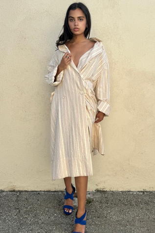 Ulla Johnson Cream Striped Trench Coat Selected by The Curatorial Dept.