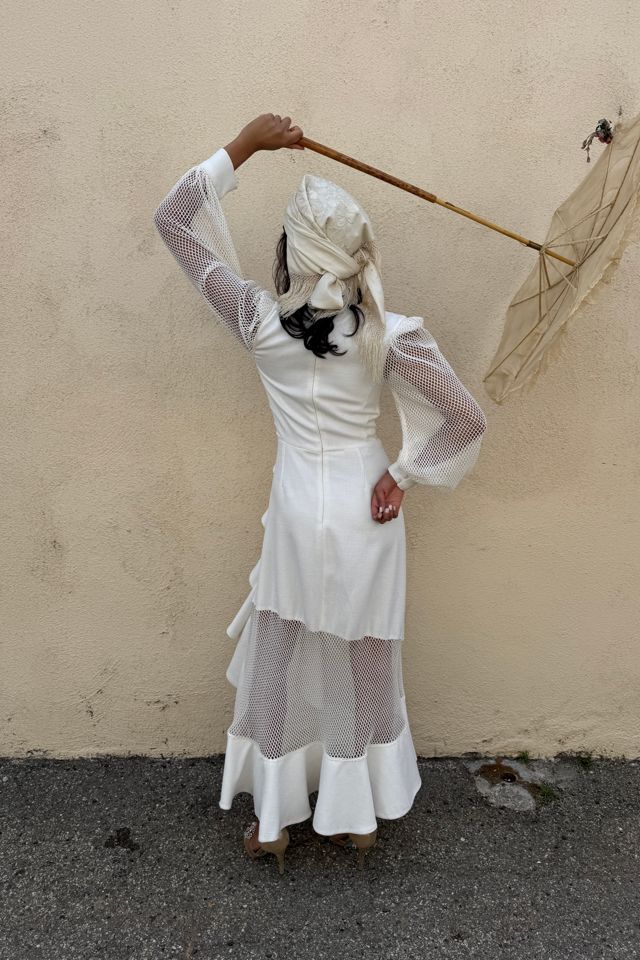 PatBO White Fishnet Sleeve Gown Selected by The Curatorial Dept. #1