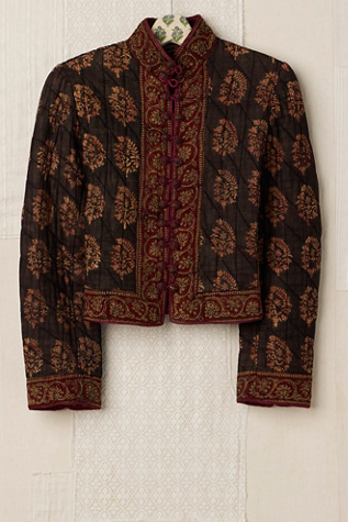 FP MART: Vintage Quilted Batik Block Print Frog Button Jacket