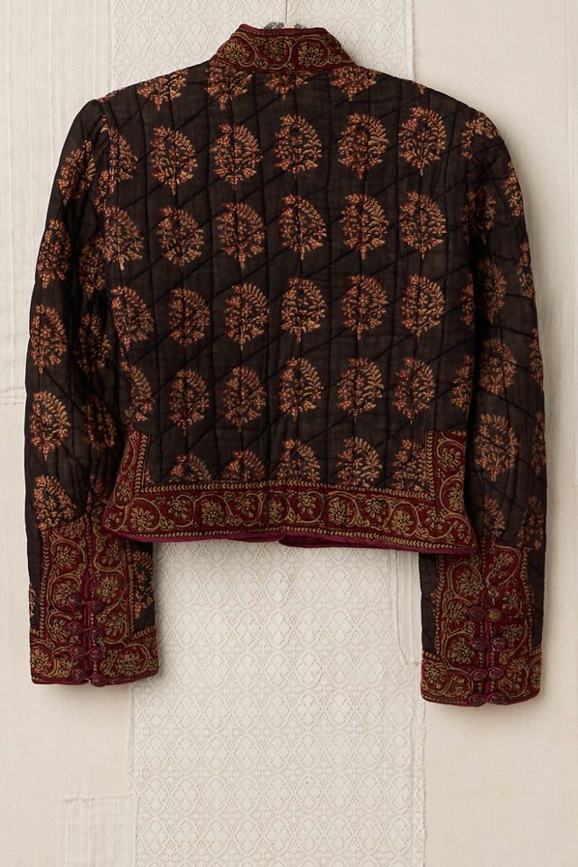 FP MART: Veste vintage matelassée à imprimé batik en blocs avec boutons grenouille #1