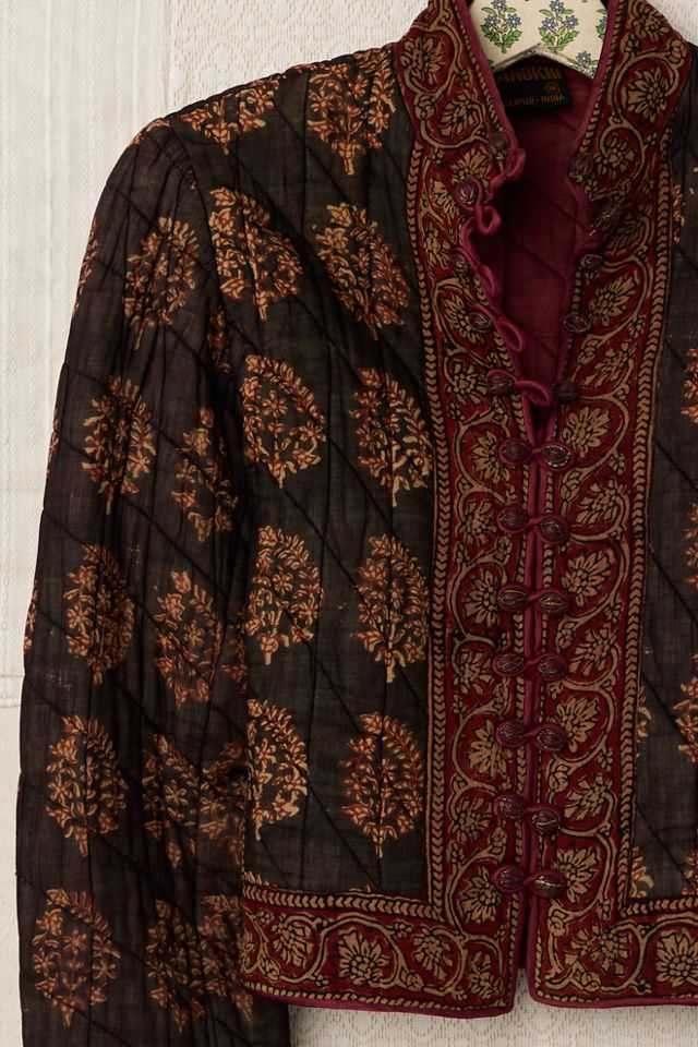 FP MART: Veste vintage matelassée à imprimé batik en blocs avec boutons grenouille #2