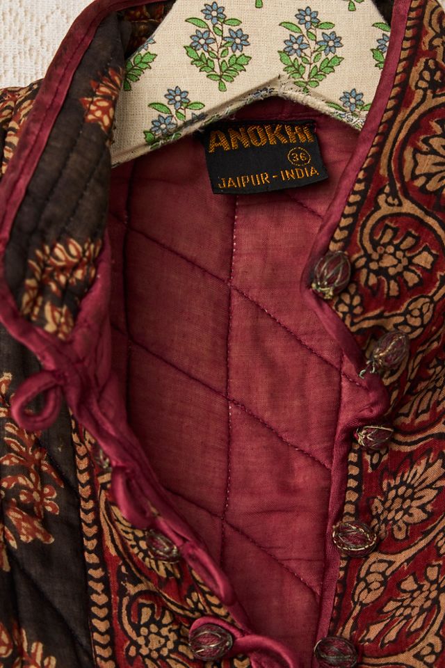 FP MART: Veste vintage matelassée à imprimé batik en blocs avec boutons grenouille #3
