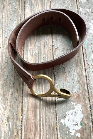 Vintage 1980s Wide Leather Belt with Oversized Hook Buckle Selected by Cherry