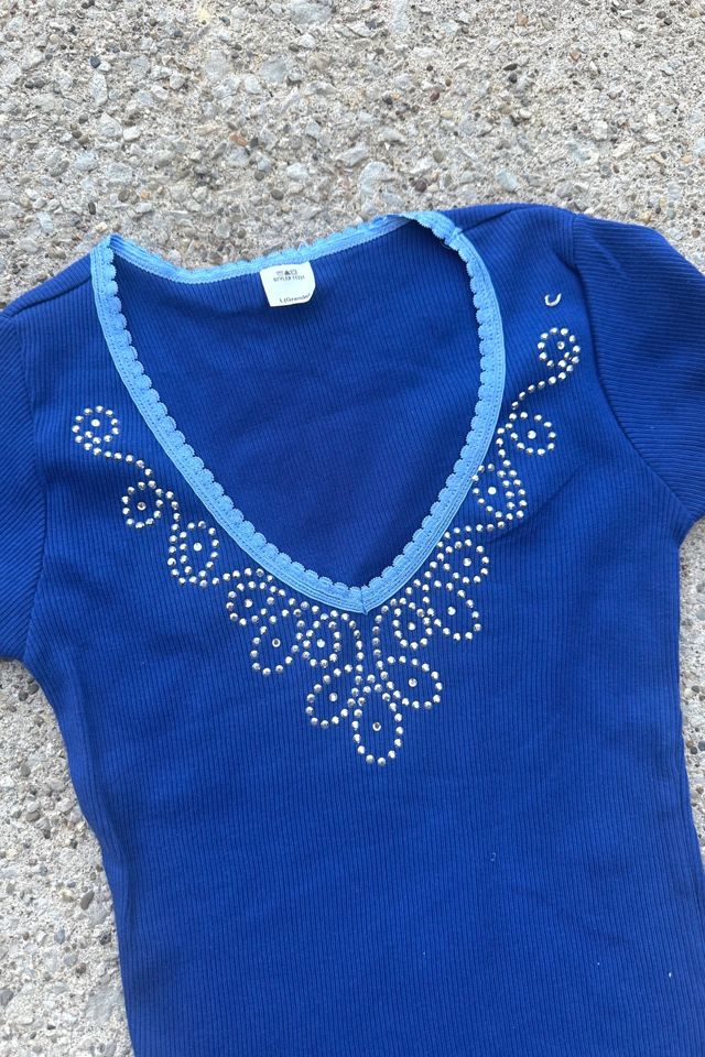 Vintage Y2k Dark Blue Bejeweled Tee Selected by Cherry #1
