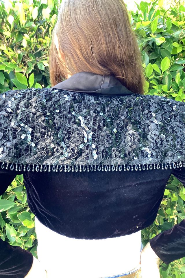 Vintage 1980s Black Velvet and Sequins Bolero Selected by Cherry #1