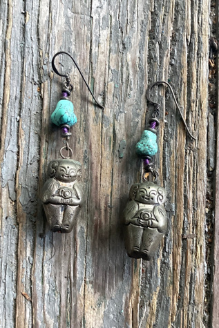 Vintage Chinese Silver Bell and Turquoise Earrings Selected by Cherry