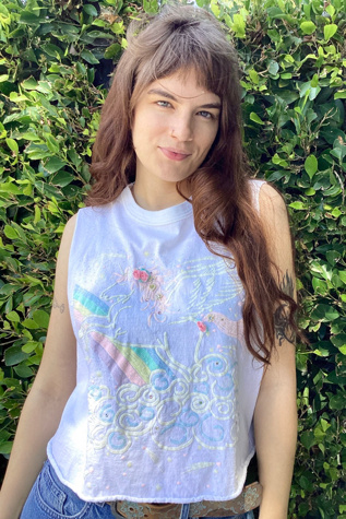 Vintage 1980s Magical Flocked and Glittery Unicorn Custom Tank Selected by Cherry
