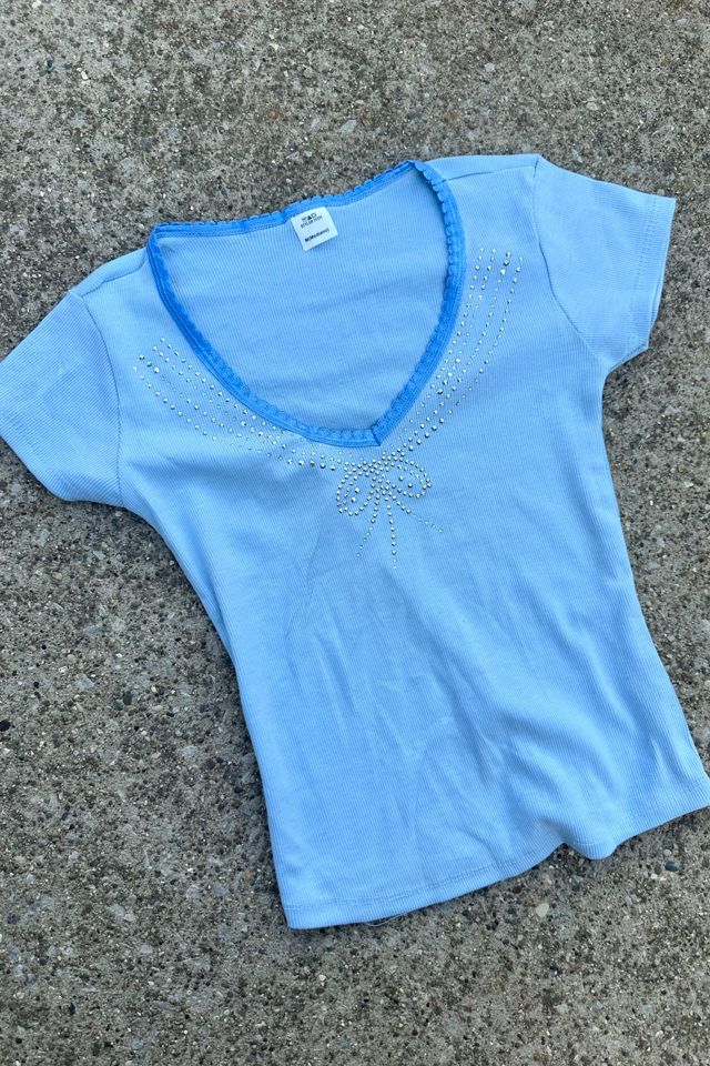 Vintage Y2K Baby Blue Bejeweled Tee Selected by Cherry #1