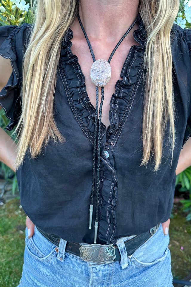 Vintage Leather and Stone Bolo Tie Selected by Picky Jane #1