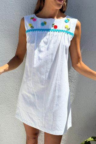 1960s White Flower Mini Dress Selected by Madly Vintage